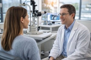 Hyperopia LASIK consultation between patient and eye doctor at Southwest Eye Institute.