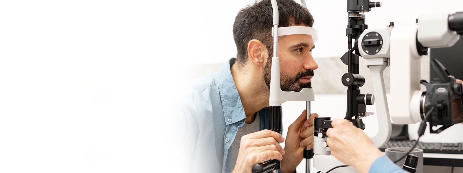 Patient during his comprehensive eye exam.