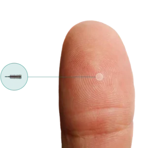 iDose diagram of what the implant looks like on a finger. It's so small.