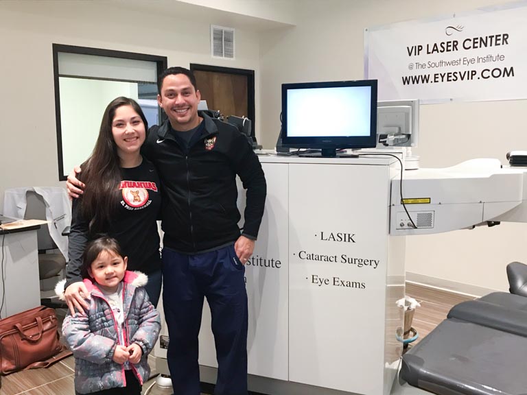 LASIK patient with family at Southwest Eye Institute in El Paso after vision correction, celebrating clear vision at the VIP Laser Center.