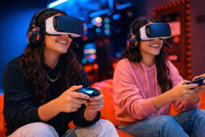 2 teens wearing wearable tech devices properly afer learning with Southwest Eye Institute