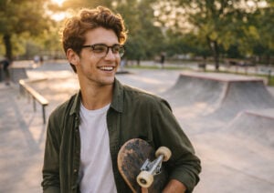 Young man at the skatepark considering LASIK vs EVO ICL after his eye exam at Southwest Eye Institute.