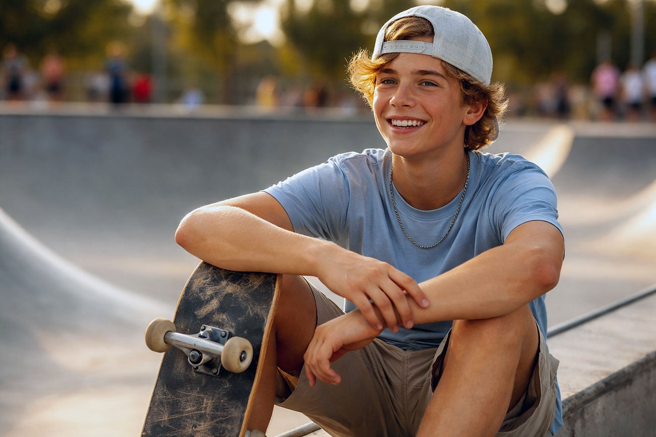 Teen skater resting after his myopia treatment at Southwest Eye Institute.