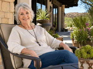 Southwest Eye Institute patient relaxing on a sunny West Texas patio while considering cataract surgery cost and treatment options.