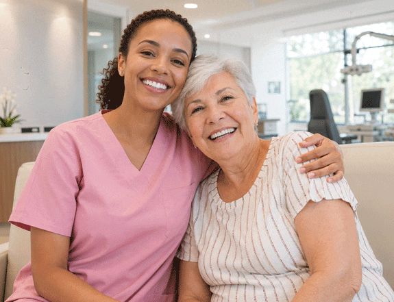 Southwest Eye Institute eye surgeon and patient happy about follow-up care for her medical-based glaucoma treatment.
