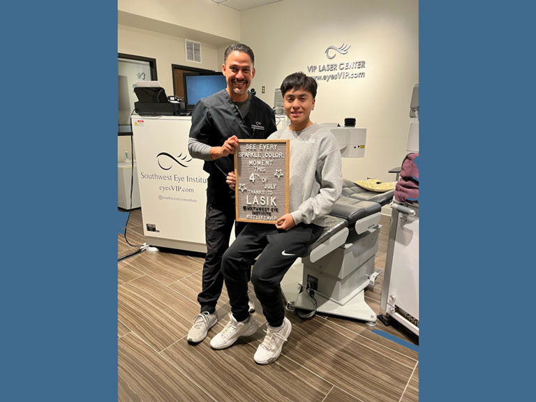 LASIK patient posing with his eye surgeon at Southwest Eye Institute’s VIP Laser Center.