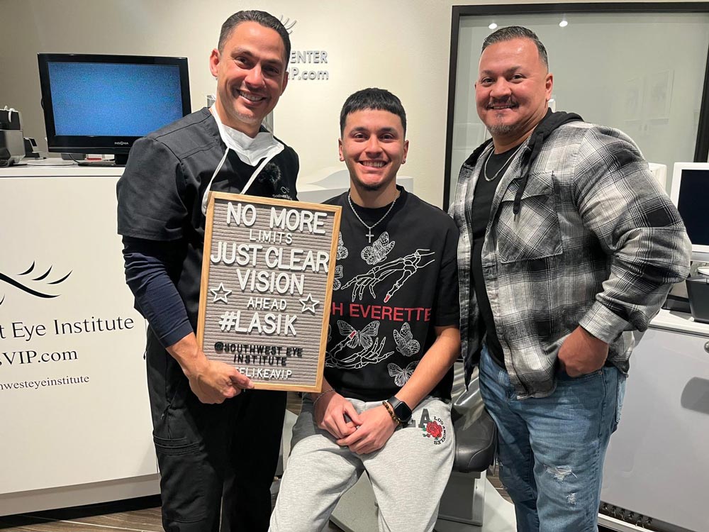 LASIK patient with Southwest Eye Institute team during LASIK recovery time after vision correction surgery.